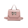 Pink faux leather crossbody bag with silver bow buckle and adjustable strap handle - Pink