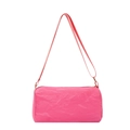 Minimalist bright pink cylinder shoulder bag with textured crinkle fabric design - Rose Red