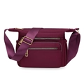Borsa a tracolla in nylon viola scuro con motivo floreale e tasche multiple con zip - Viola