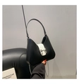 Chic black and white saddle bag with silver bow buckle and elegant metal chain strap - Large / Black