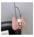 Pink and white saddle bag with silver bow accent and metallic chain strap - Large / Pink