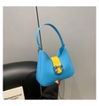 Sky blue and yellow saddle bag with silver bow detail and metallic chain strap - Large / Blue