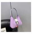 Purple and white saddle handbag with silver bow buckle and leather metal chain strap - Large / Purple