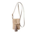 Petit sac bandoulière pour téléphone en paille tressée avec pompon et boucle dorée chic - Khaki