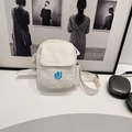 Mini borsa a tracolla bianca in tela per uomo e donna con logo ricamato blu - Bianco