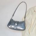 Bolso baguette chic plateado metalizado con hebilla cuadrada y correa fina de hombro - Plateado