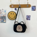 Schattige zwarte beer canvas crossbodytas voor kinderen met verstelbare schouderriem - Zwart