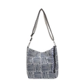 Blue and white striped canvas hobo bag with ethnic pattern and tassel detail - Blue