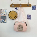 Roze cartoon beer canvas crossbody tas met borduursel en schouderband voor kids - Roze