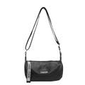 Modieuze zwarte crossbodytas van leer met tekstband en stijlvol FASHION-label erop - Zwart