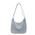 Lichtblauwe grote hobo-tas met geplooide textuur en zilveren kettingriem - Blauw