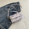 White crossbody bag with purple butterfly print and golden metal chain strap - Purple
