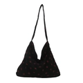 Bolso tote de pana negra con estampado de fresas rojas y gran capacidad de carga - Negro