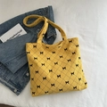 Sac cabas en velours côtelé jaune avec matelassage losange et imprimé nœud - Jaune