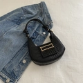 Sac hobo noir chic avec texture gaufrée crocodile et poignée nouée élégante - Noir