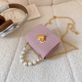 Pink glitter mini crossbody bag with golden heart buckle and white pearl handle - Pink
