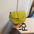Vibrant neon green saddle bag in pebble leather with silver bead chain strap - Green