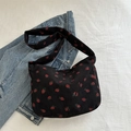 Bolso tote de pana negra con estampado de fresas rojas y correa de hombro ancha casual - Negro