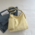 Pale yellow large tote bag with small pouch set in soft textured PU leather - Shoulder Bag Set / Yellow