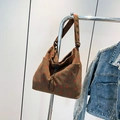 Borsa tote in velluto a coste marrone con motivo a fragola e tracolla regolabile - Marrone