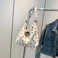 Borsa tote in velluto a coste bianca con stampa di fragole e tracolla regolabile - Bianco
