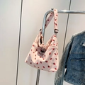 Borsa tote in velluto a coste rosa con stampa di fragole e tracolla regolabile - Rosa