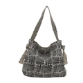 Bolso tote de lona de estilo relajado con patrón geométrico en blanco y negro y lunares - Negro