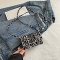 Mini crossbodytas met luipaardprint, zilveren gespen en dunne riem op spijkerjasje - Grijs Luipaard