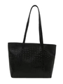 Classic black crocodile embossed tote bag with double shoulder straps in a minimalist design - Black