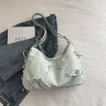 Borsa hobo verde menta a pieghe per donna con fiocchi decorativi e spazio capiente - Verde