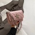Pink quilted crossbody bag with glitter star badge and silver metal chain strap - Pink