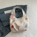 Borsa a mano bianco sporco con cuori di pelle colorati e ciondolo pony rosa - Bianco Sporco