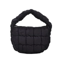 Minimalist black quilted cloud bag with puffy nylon finish and top handle design - Black