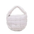 Mini white pleated cloud bag with quilted puffer texture and top handle design - White