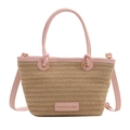 Gewebte Stroh-Handtasche in Beige mit hellrosa Lederriemen und Gold-Hardware - Rosa