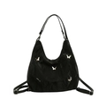 Sac à épaule plissé noir à la mode avec des détails de papillons en métal argenté - Noir