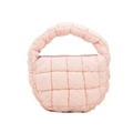 Pink quilted cloud handbag with ruched puffer design and top handle for women - Pink