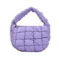 Chic purple quilted cloud handbag with ruffled handle and stylish half-moon shape - Purple
