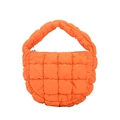 Mini quilted cloud bag in bright orange puffy nylon with wide top handle for women - Orange