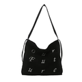 Grande borsa tote in maglia nera con ricamo bianco Our Future per studenti e scuola - Nero