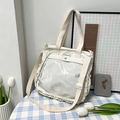 White nylon tote bag with ruffled edges and a transparent front pocket for cute girls - Off White