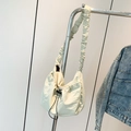 Chique crème nylon draagtas met schouderbanden met ruches en koorddetails - Trekkoord Tote Bag (ZZ 3132 120) / Wit