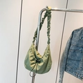 Modieuze lichtgroene nylon draagtas met trekkoord en elegante geplooide schouderband detail - Trekkoord Tote Bag (ZZ 3132 120) / Groen