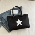 Sac fourre-tout noir en nylon avec étoile blanche et poignées en corde fines - Noir