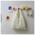Chic cream white bubble texture tote bag with stylish 3D ruffled fabric design - White