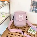 Borsa a tracolla in tela viola chiaro in stile giapponese con fiocco bianco e cinturino - Viola