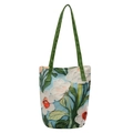 Borsa tote celeste con stampa floreale 3D bianca e tracolla verde stile vintage - Stile Fresco Foglia di Loto / Verde