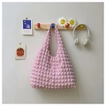 Pink quilted bubble fabric tote bag with soft texture and wide shoulder strap - Pink