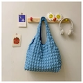 Chic light blue bubble textured tote bag with pleated design for casual style - Blue