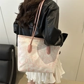 Borsa tote in tela bianca con stampa graffiti rosa e manici in pelle per il tempo libero - Senza ciondolo / Rosa